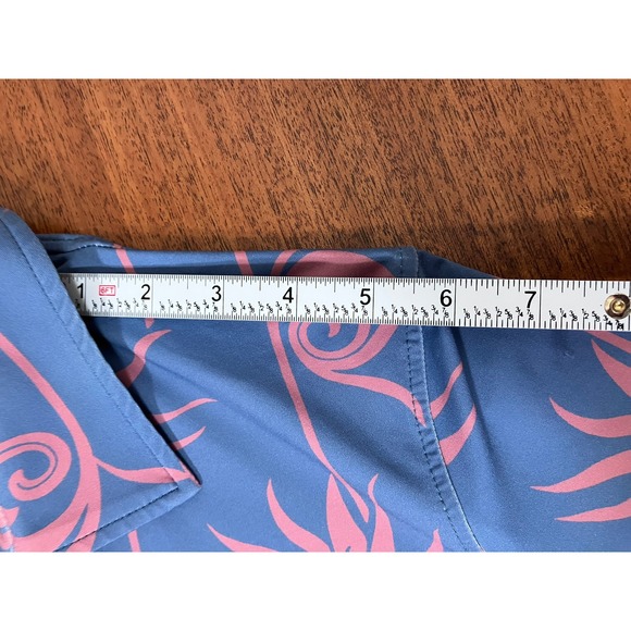 Reyn Spooner Alfred Shaheen Mens Medium Blue Pink Bird of Paradise Polo Shirt - Picture 14 of 14